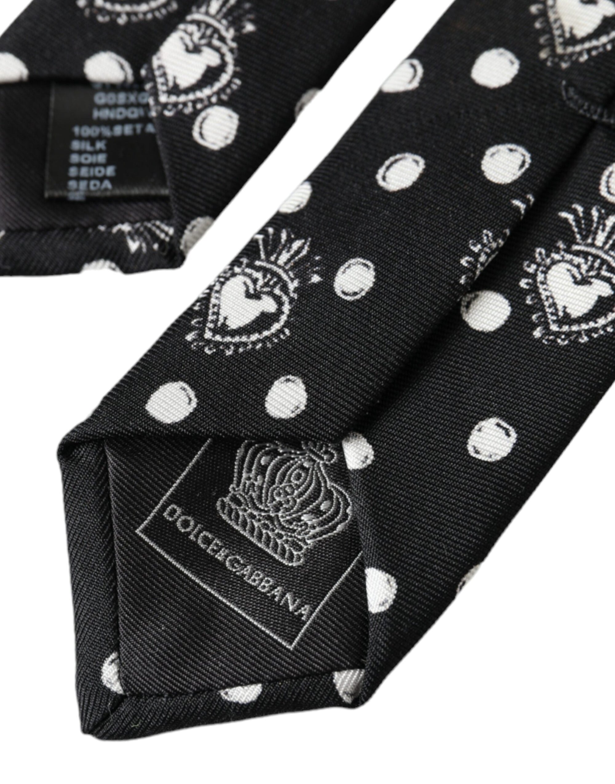 Dolce &amp; Gabbana Black Heart Polka Dot Adjustable Tie