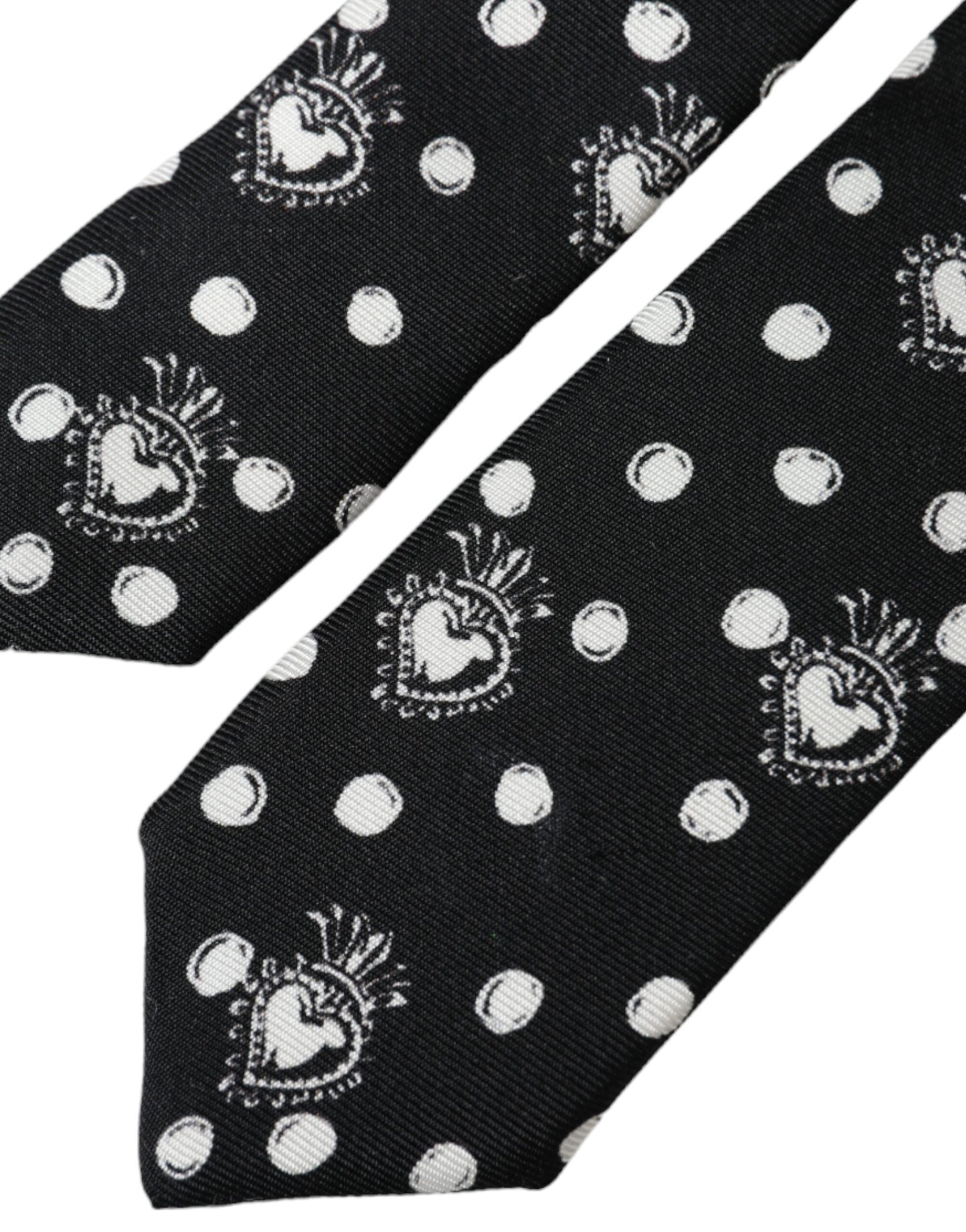 Dolce &amp; Gabbana Black Heart Polka Dot Adjustable Tie