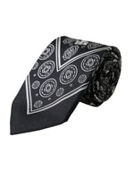 Dolce &amp; Gabbana Black Patterned 100%Silk Adjustable Tie