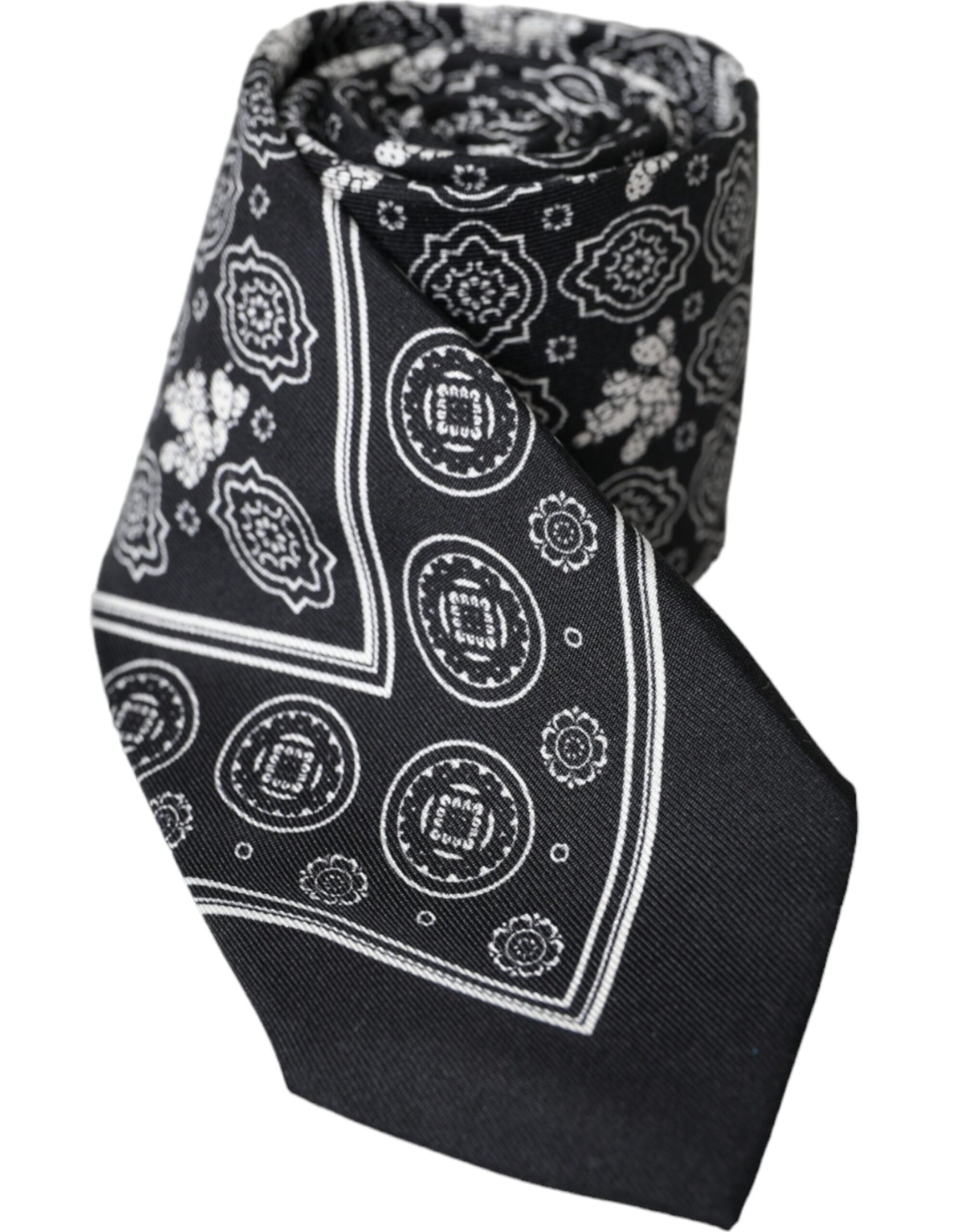 Dolce &amp; Gabbana Black Patterned 100%Silk Adjustable Tie