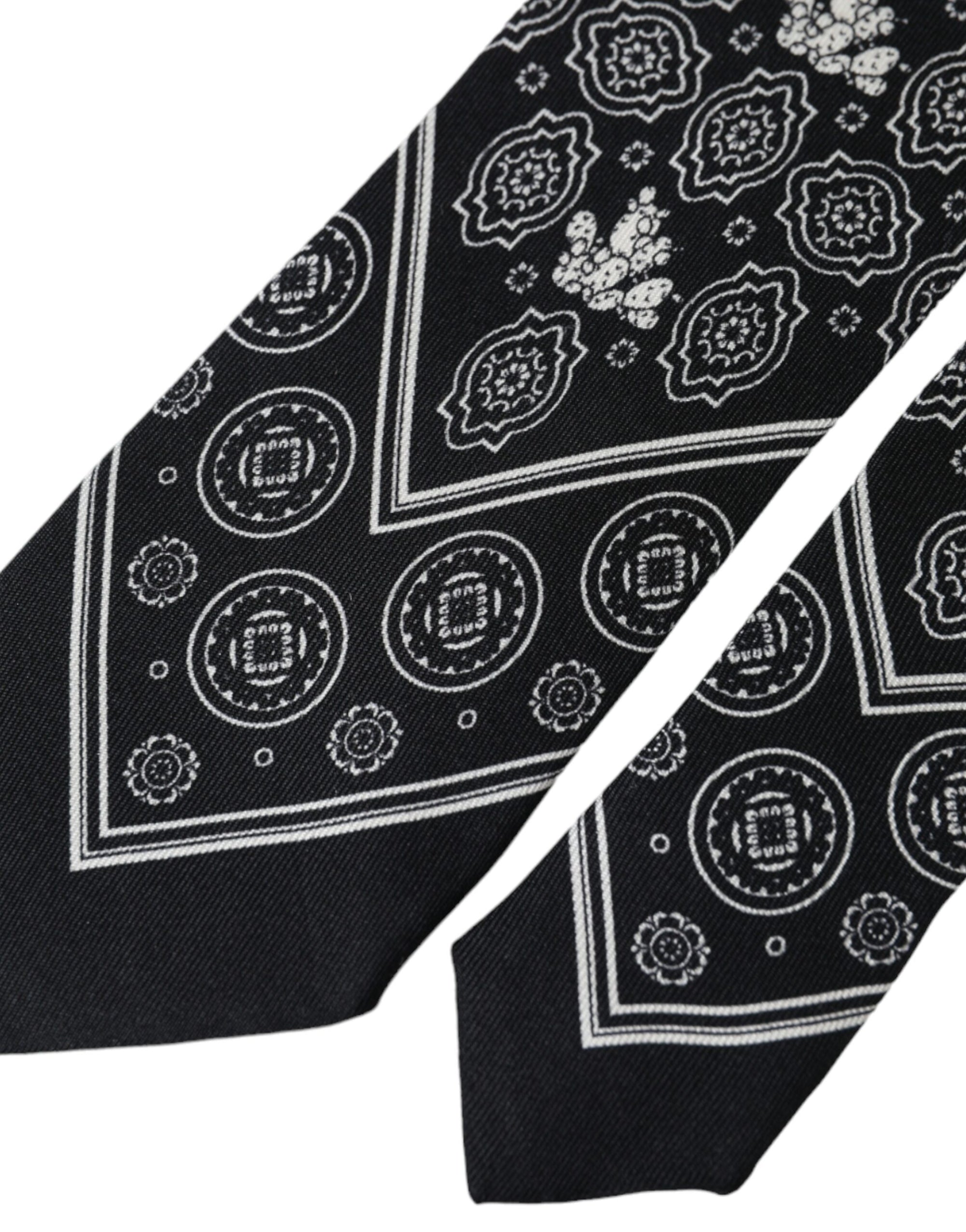 Dolce &amp; Gabbana Black Patterned 100%Silk Adjustable Tie