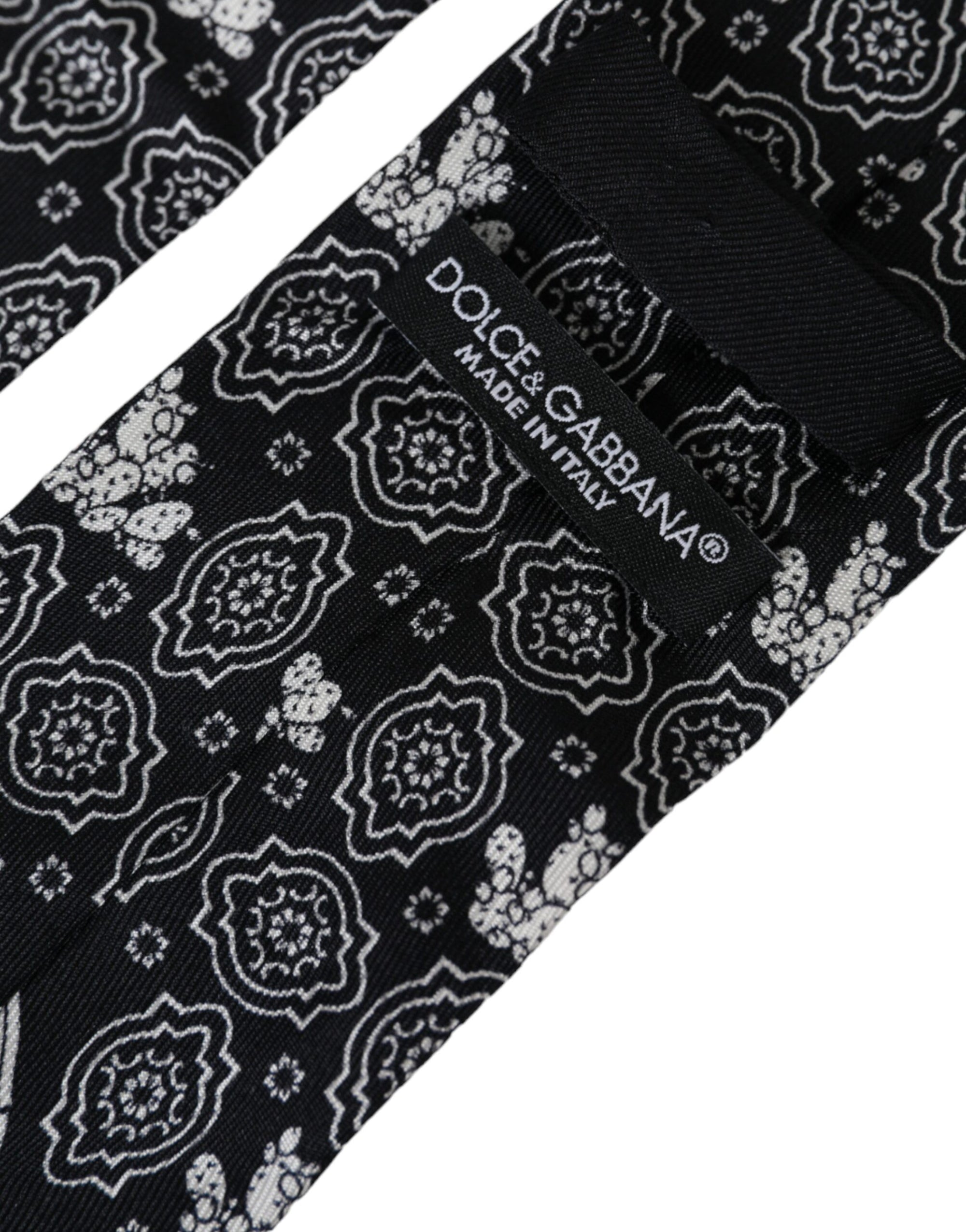 Dolce &amp; Gabbana Black Patterned 100%Silk Adjustable Tie