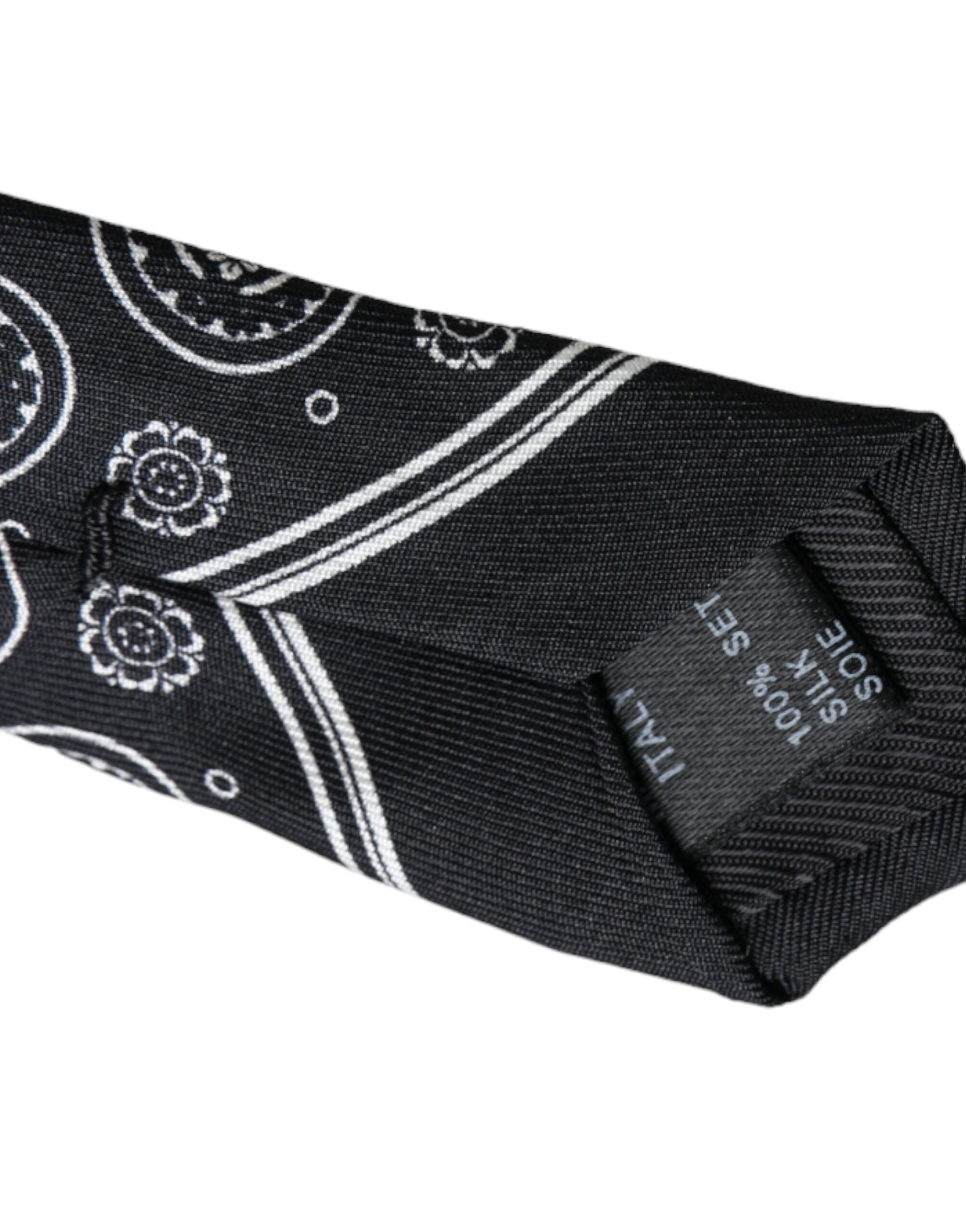 Dolce &amp; Gabbana Black Patterned 100%Silk Adjustable Tie