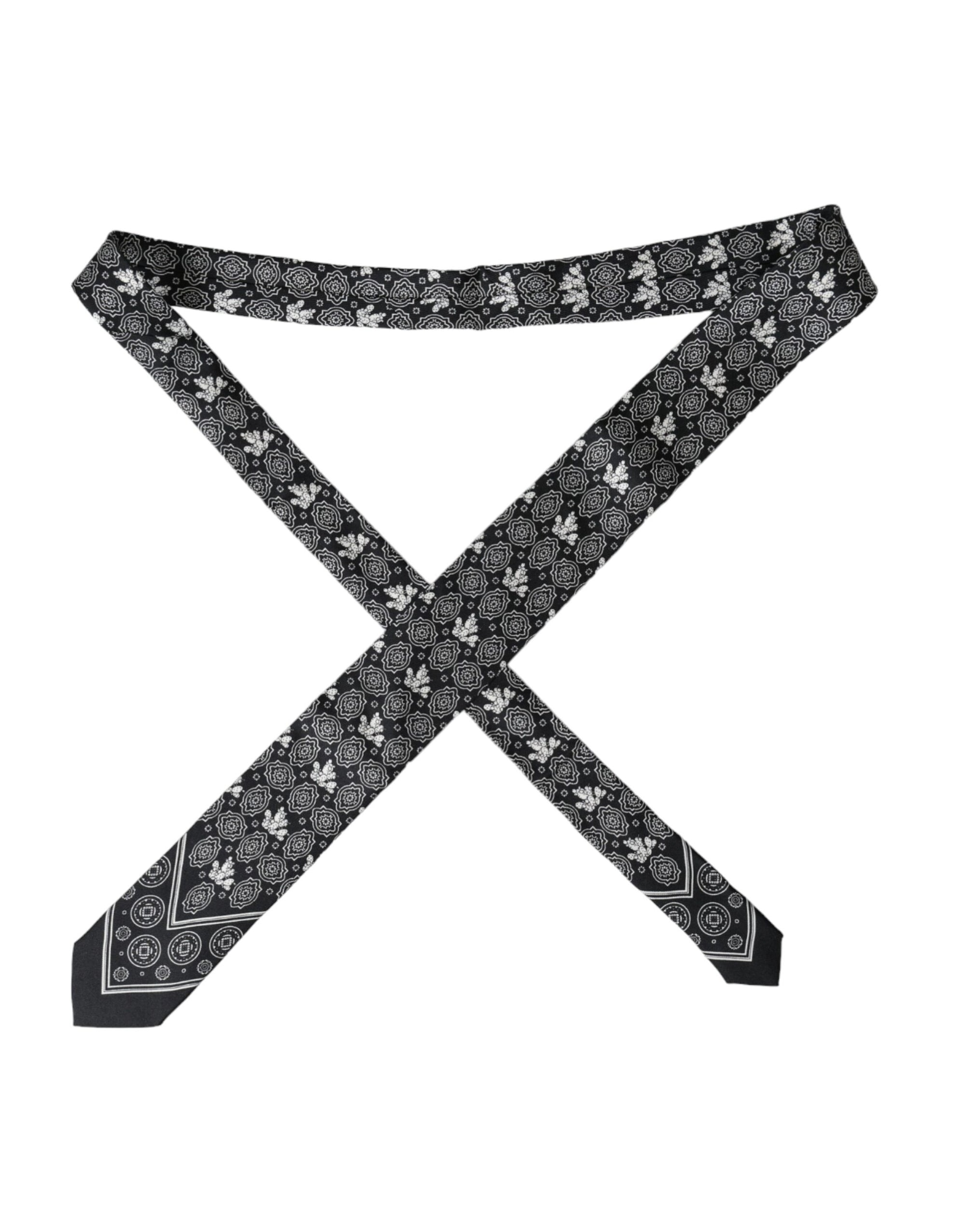 Dolce &amp; Gabbana Black Patterned 100%Silk Adjustable Tie