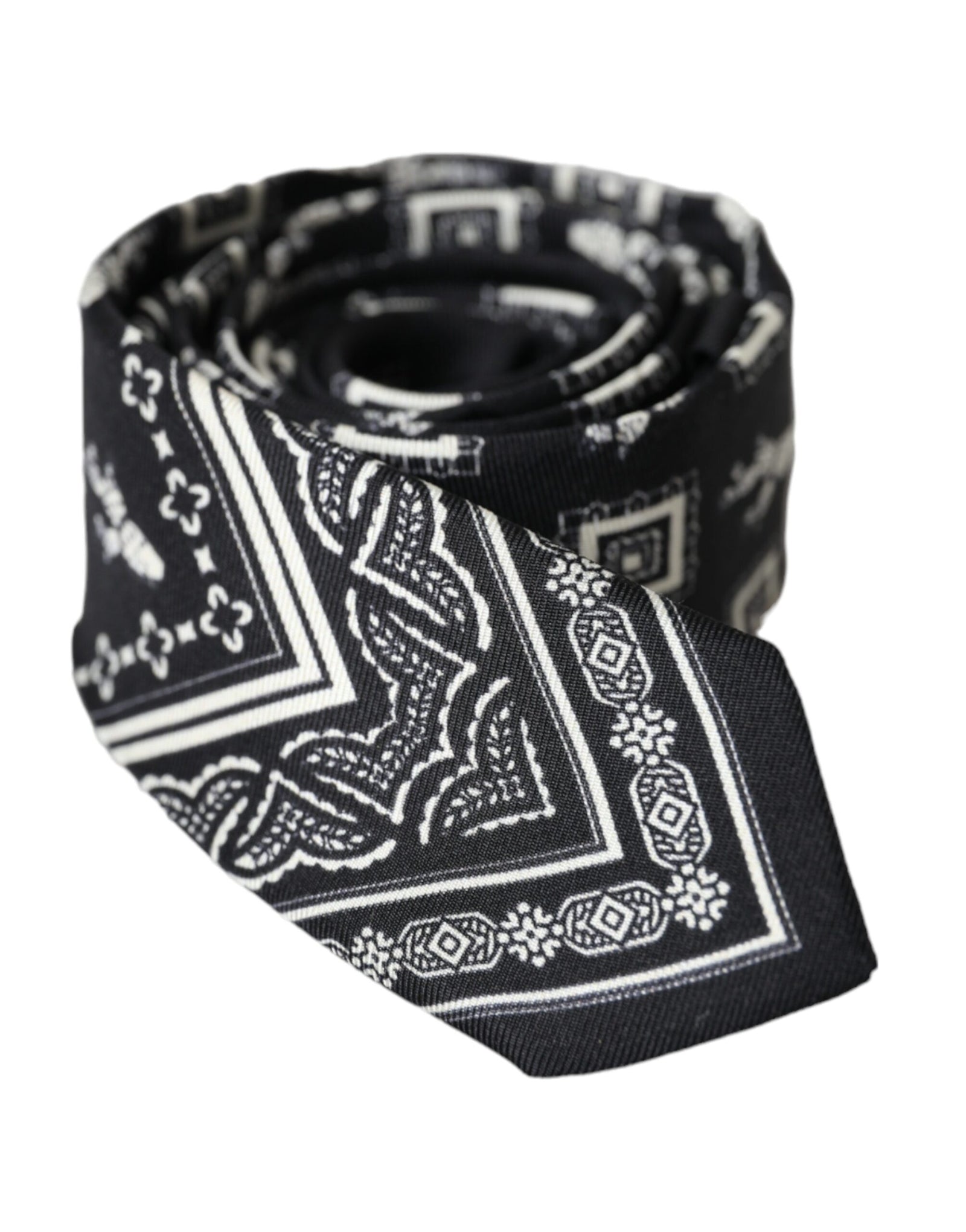 Dolce &amp; Gabbana Black Patterned 100%Silk Adjustable Tie