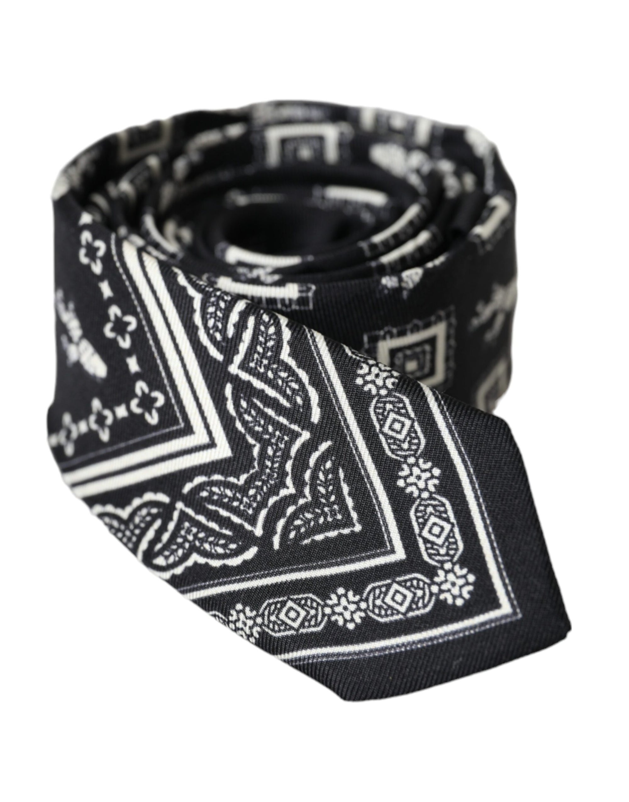 Dolce &amp; Gabbana Black Patterned 100%Silk Adjustable Tie