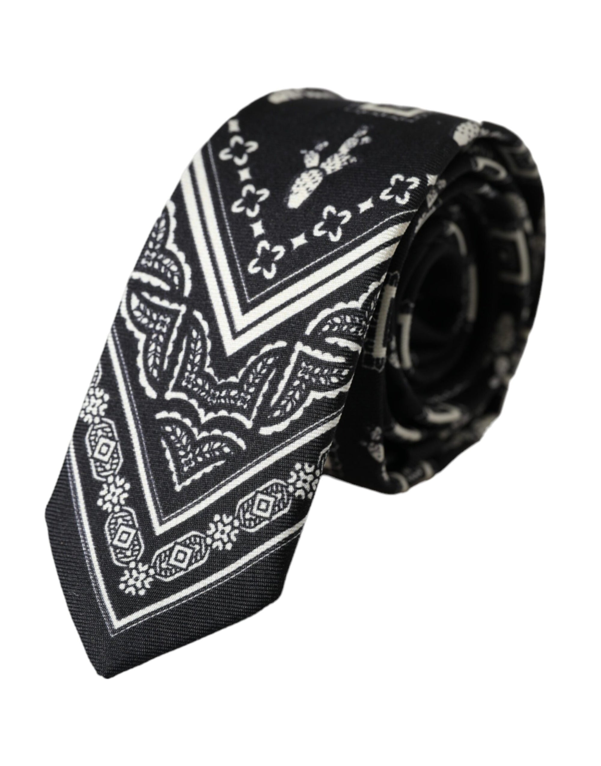 Dolce &amp; Gabbana Black Patterned 100%Silk Adjustable Tie