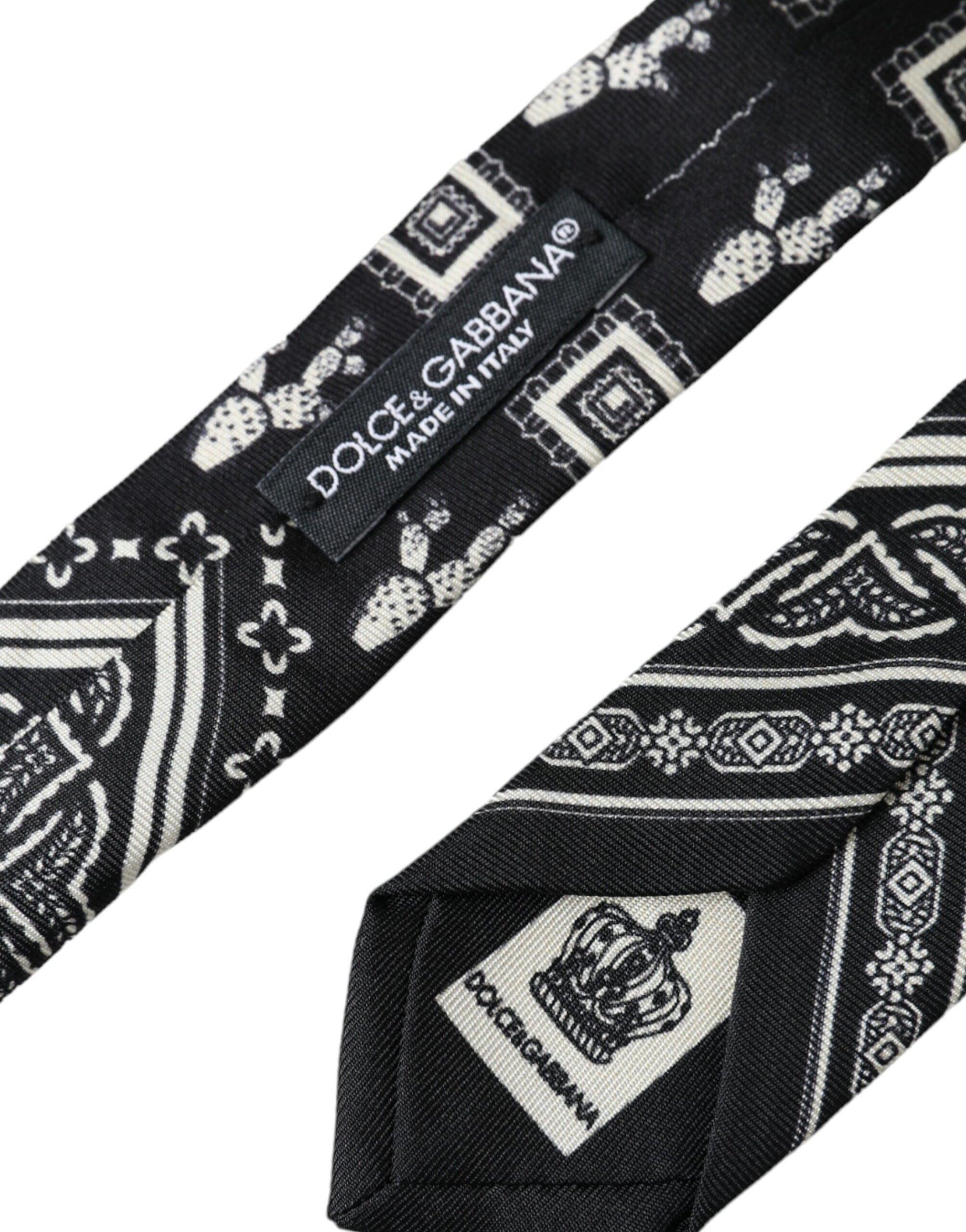 Dolce &amp; Gabbana Black Patterned 100%Silk Adjustable Tie
