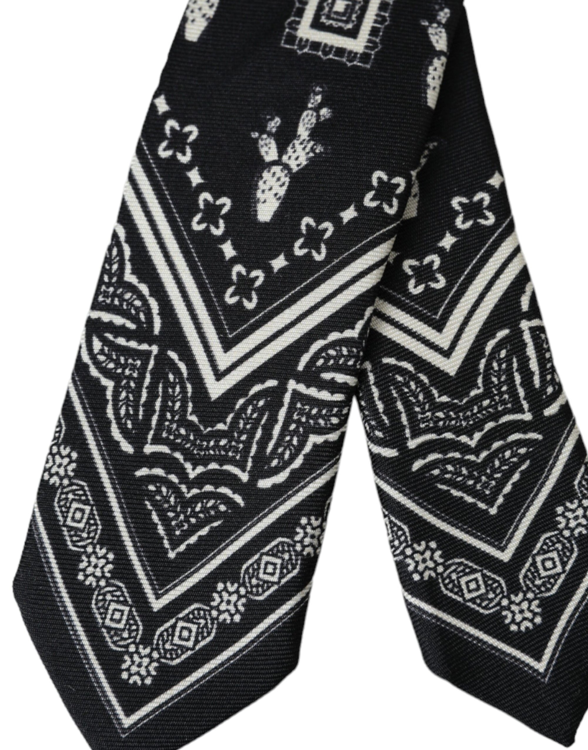 Dolce &amp; Gabbana Black Patterned 100%Silk Adjustable Tie