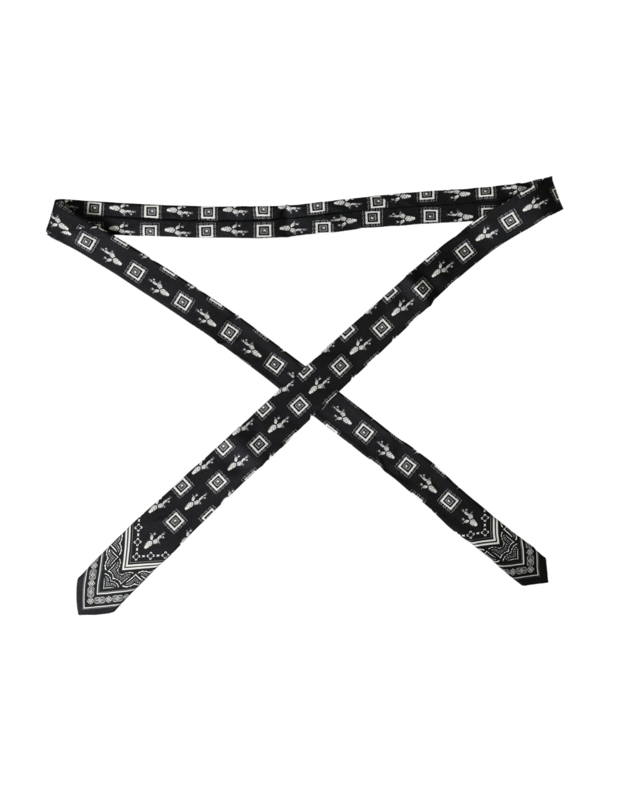 Dolce &amp; Gabbana Black Patterned 100%Silk Adjustable Tie
