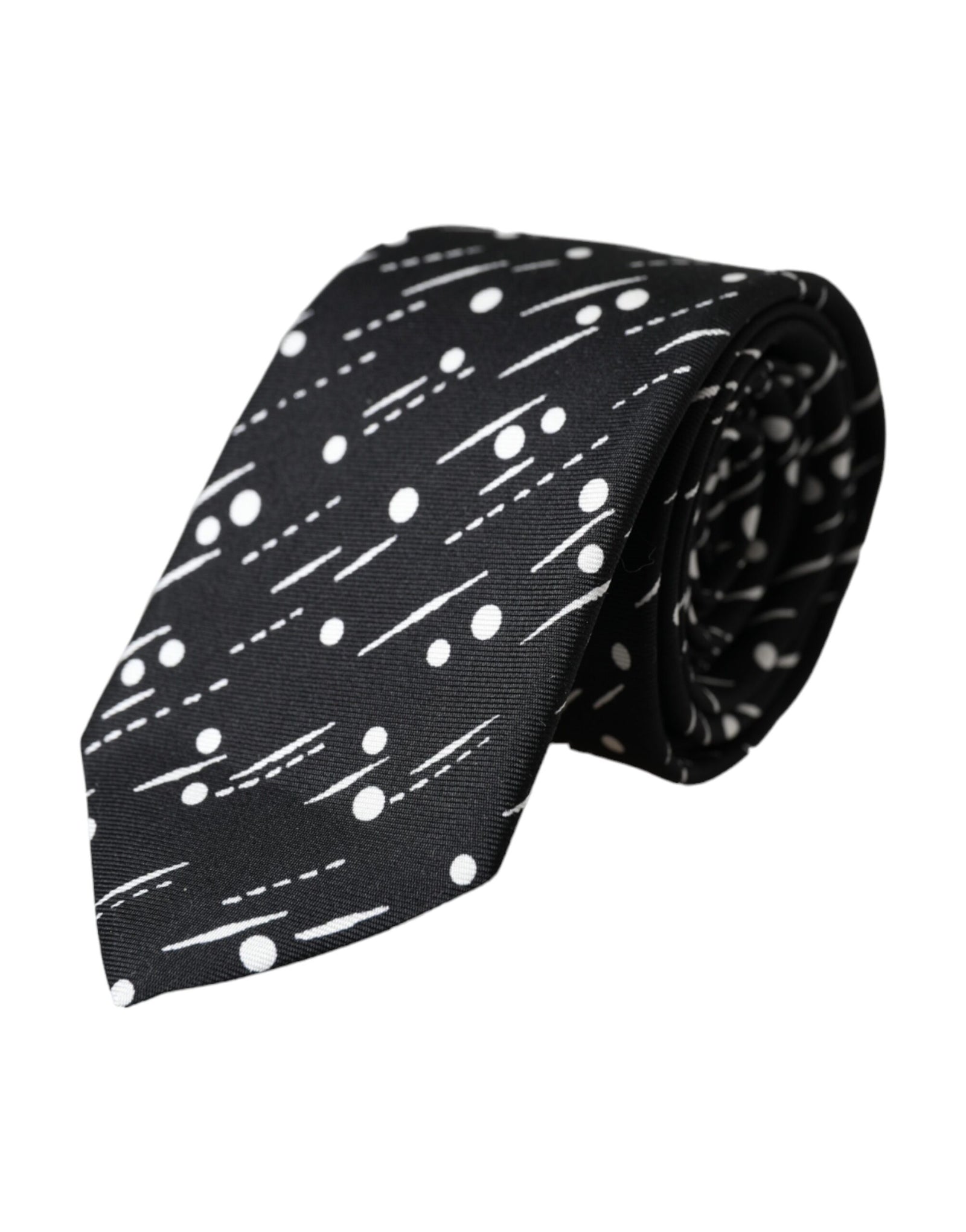 Dolce &amp; Gabbana Black Dotted 100% Silk Adjustable Tie