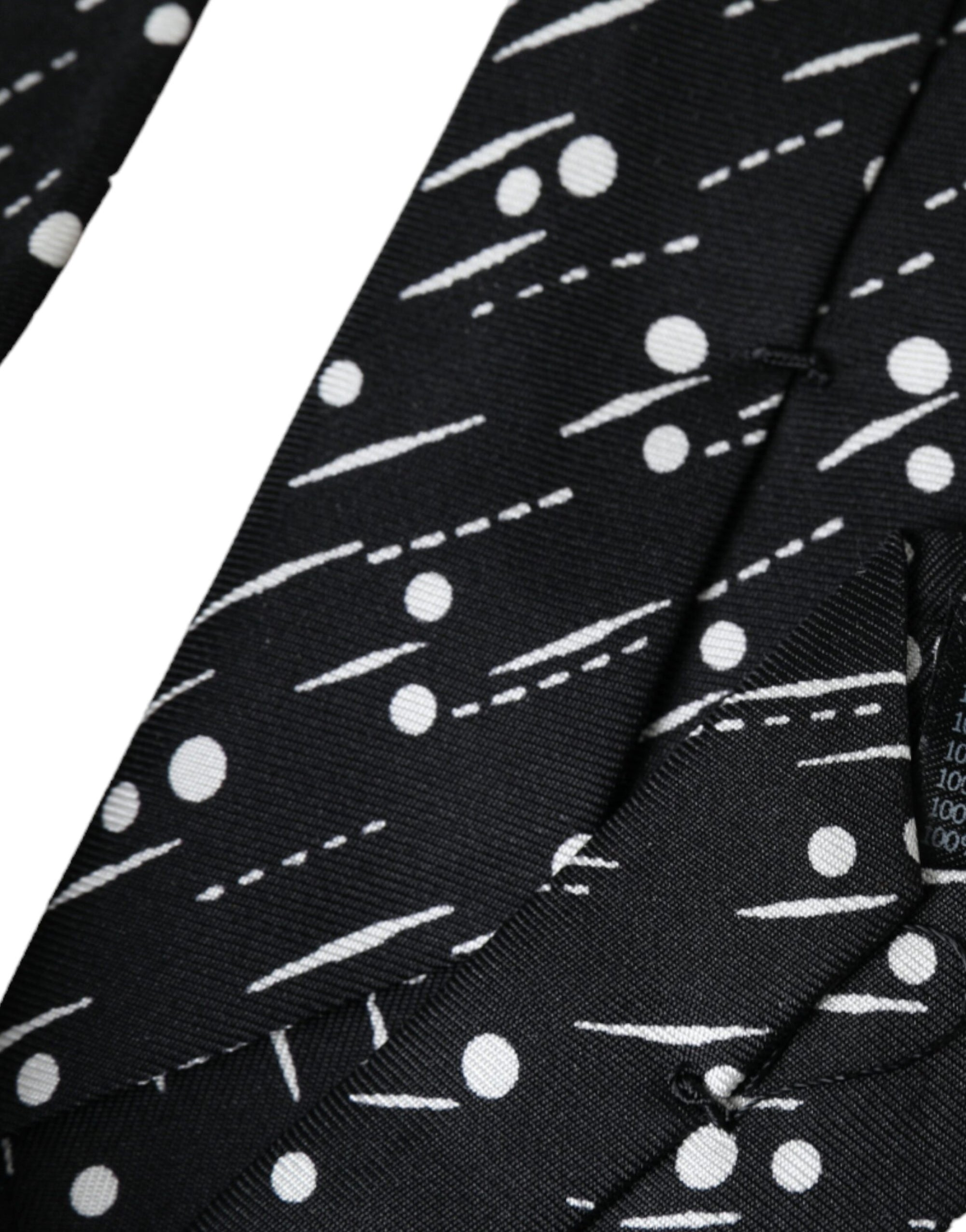 Dolce &amp; Gabbana Black Dotted 100% Silk Adjustable Tie