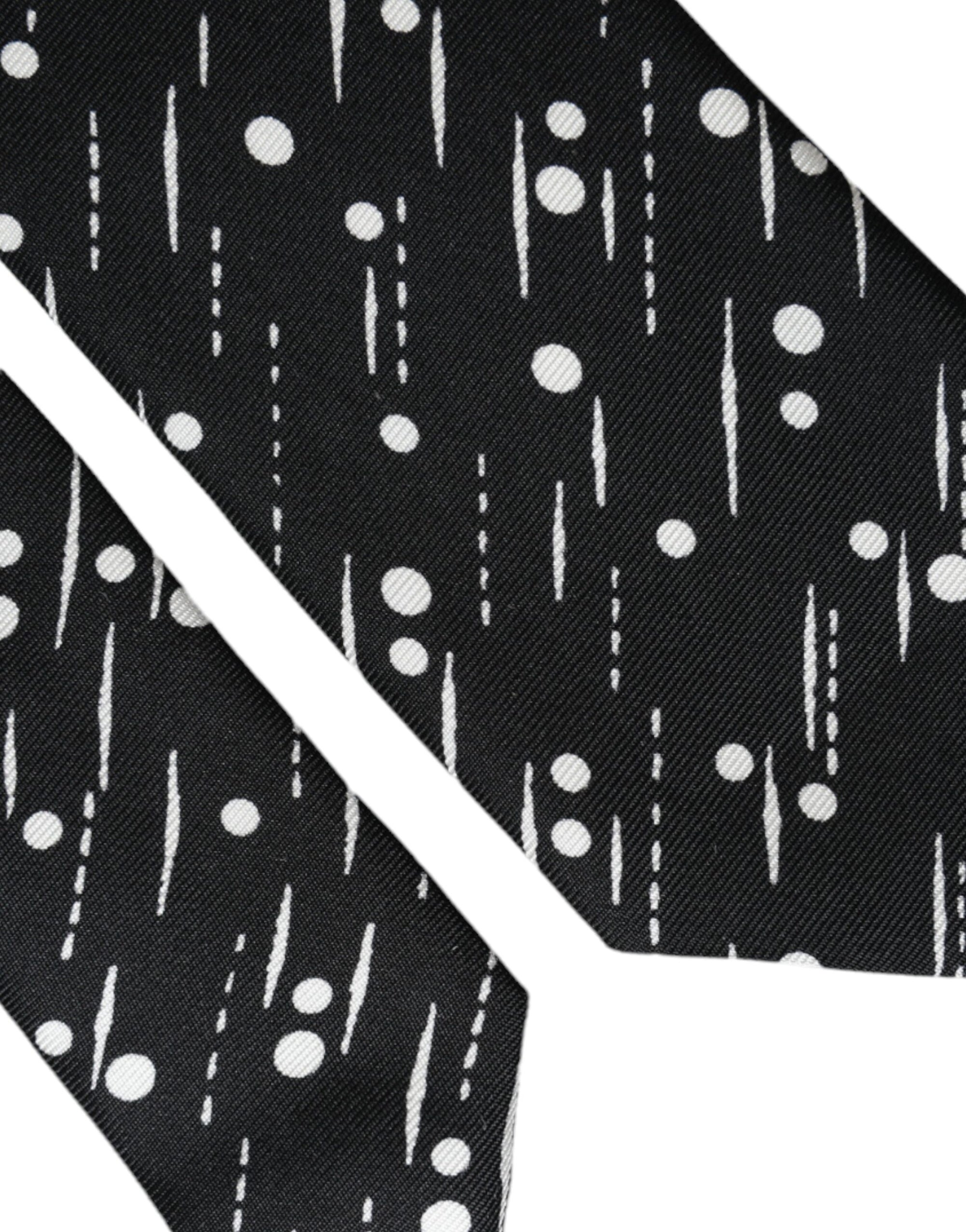 Dolce &amp; Gabbana Black Dotted 100% Silk Adjustable Tie