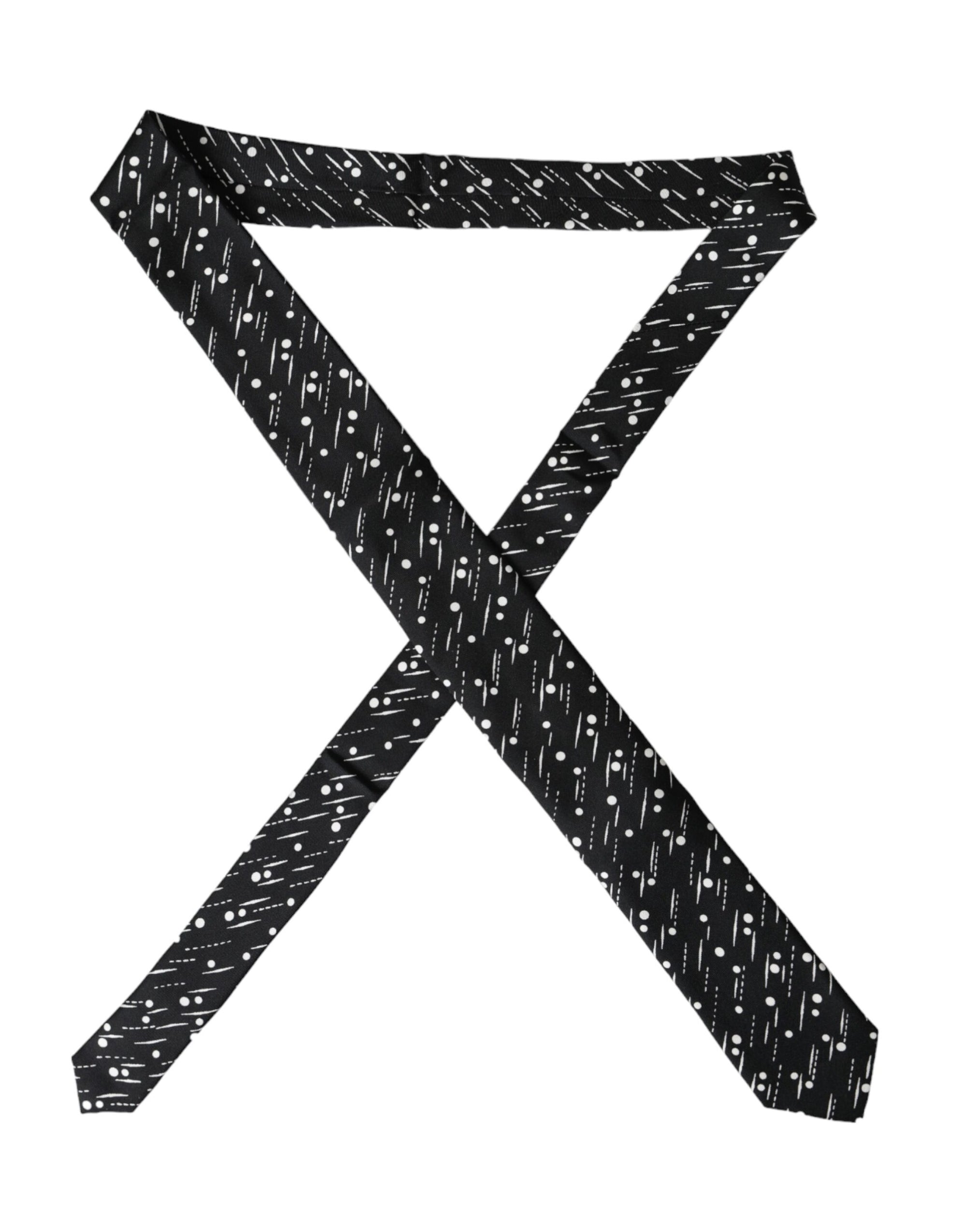 Dolce &amp; Gabbana Black Dotted 100% Silk Adjustable Tie