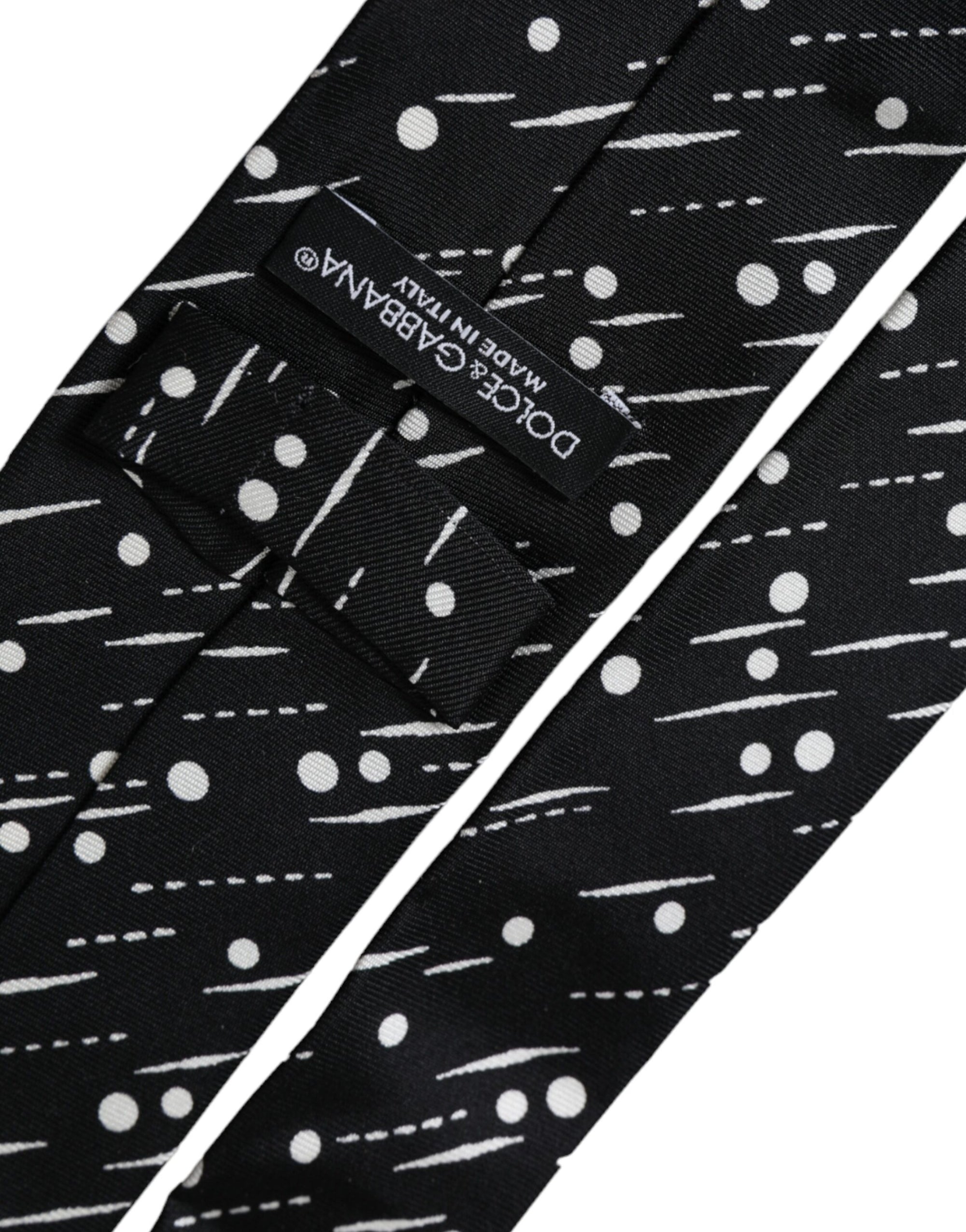 Dolce &amp; Gabbana Black Dotted 100% Silk Adjustable Tie