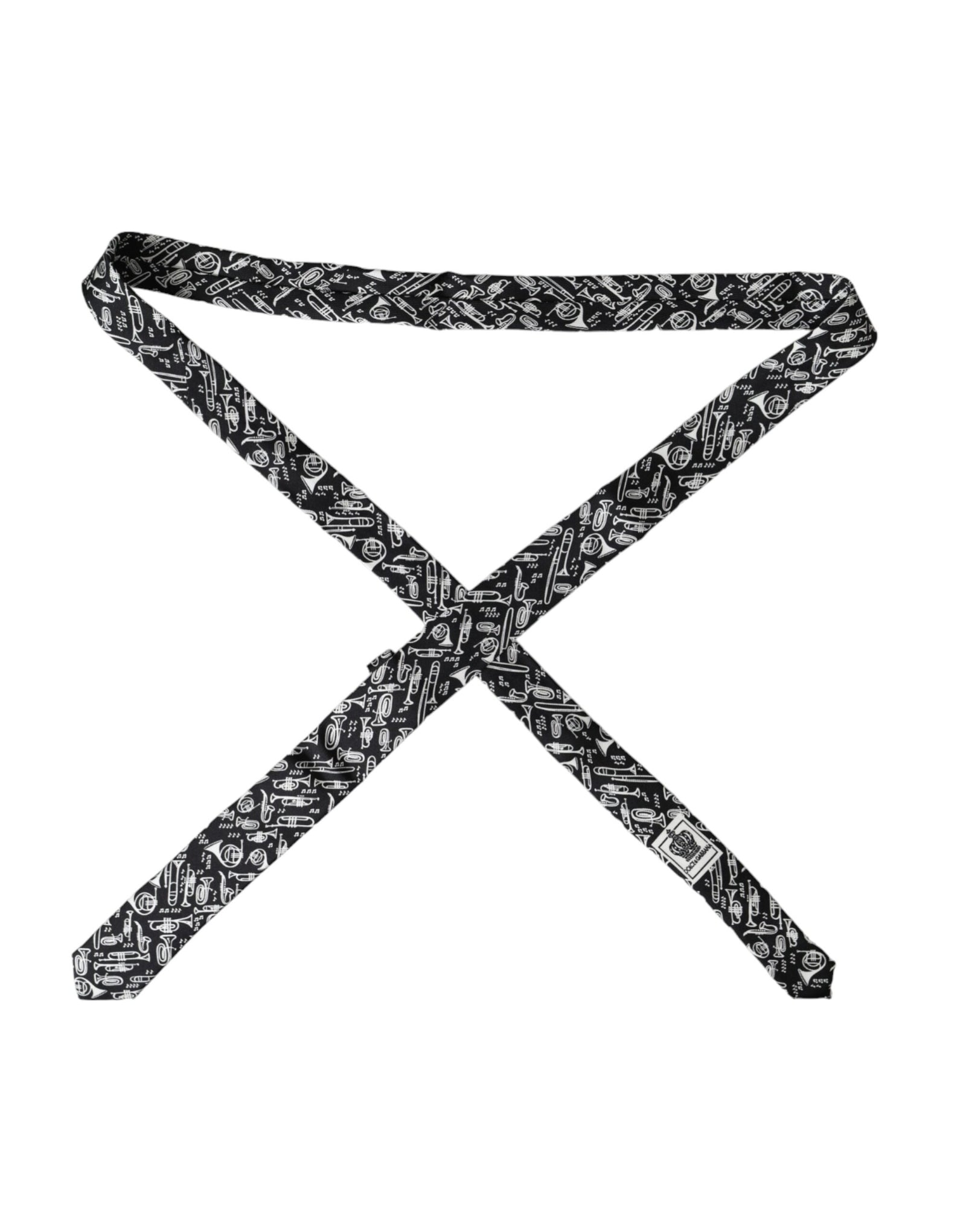 Dolce &amp; Gabbana Black Trumpet Print Silk Adjustable Tie