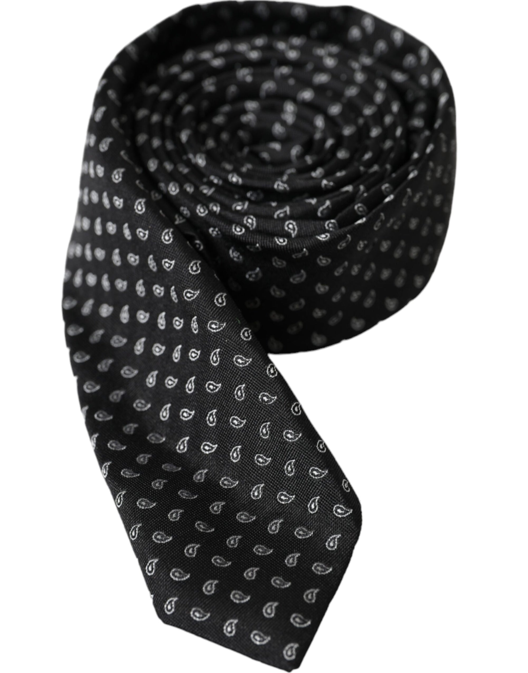 Dolce &amp; Gabbana Black Jacquard Patterned Silk Adjustable Men Tie