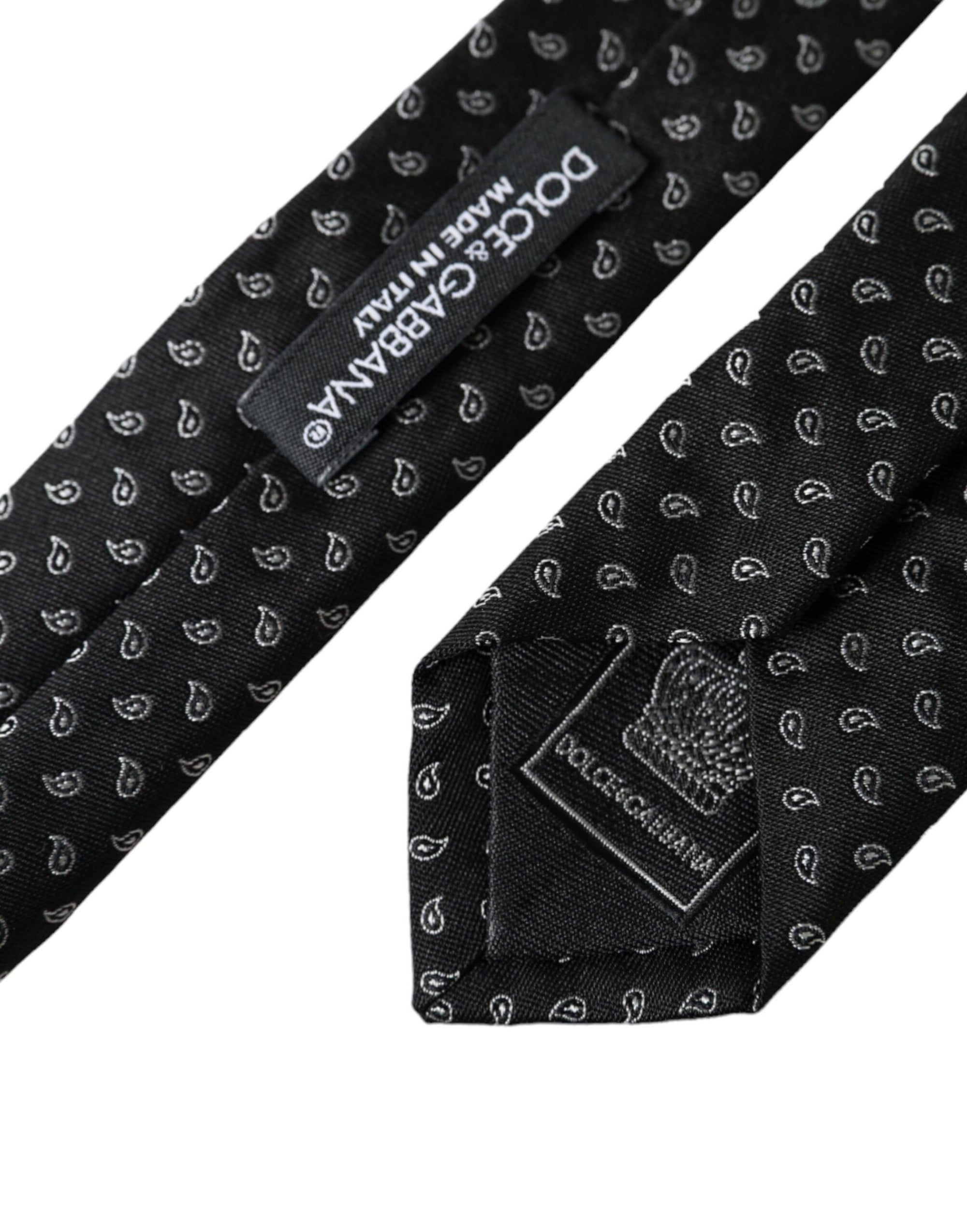 Dolce &amp; Gabbana Black Jacquard Patterned Silk Adjustable Men Tie