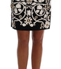 Dolce & Gabbana Black White Floral Baroque Crystal Pencil Skirt