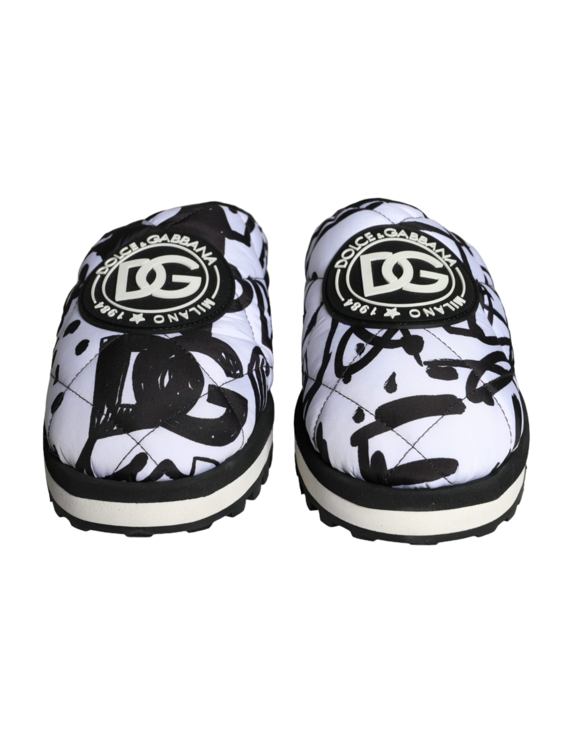 Sandales à logo matelassé noir et blanc Dolce &amp; Gabbana