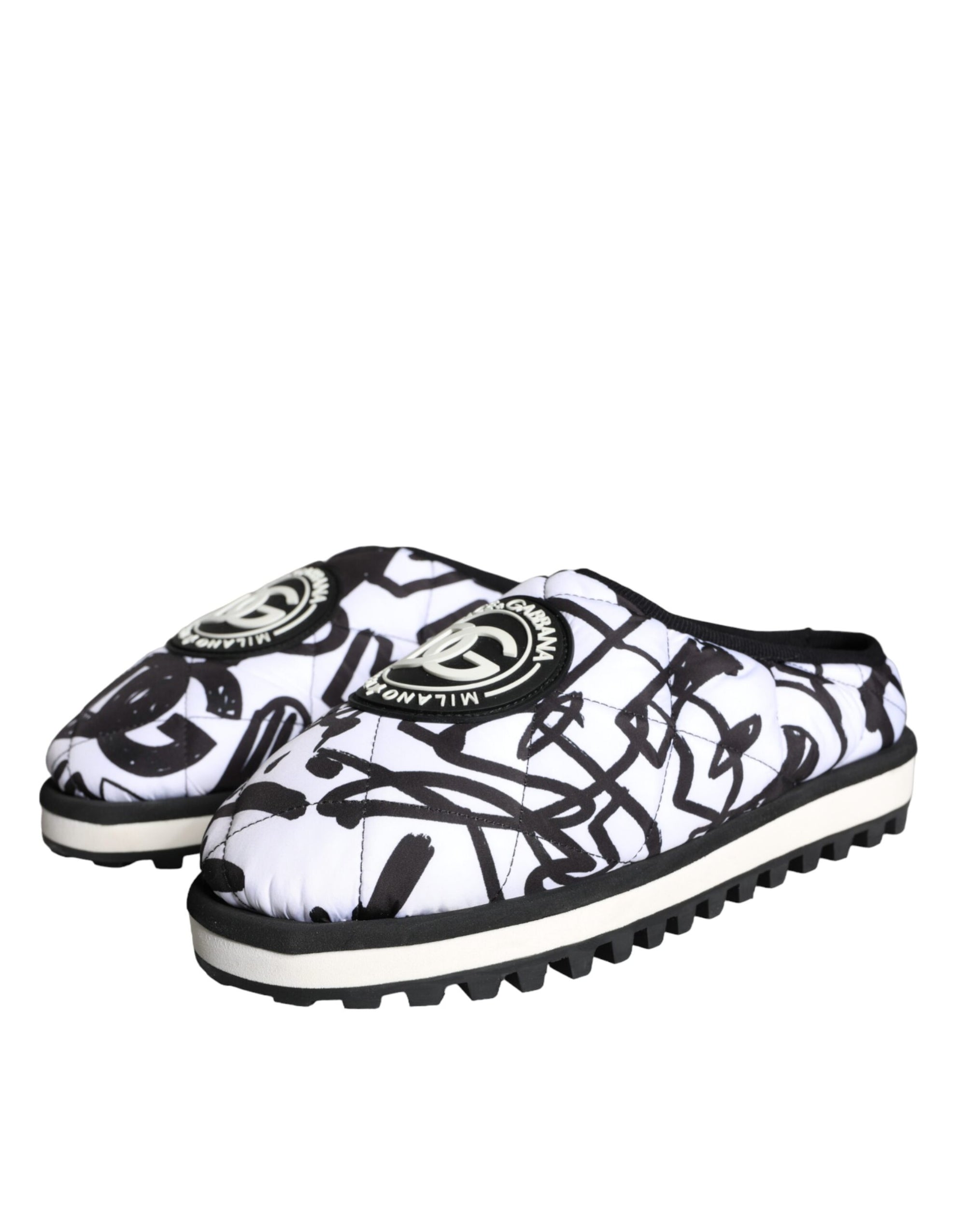 Sandales à logo matelassé noir et blanc Dolce &amp; Gabbana