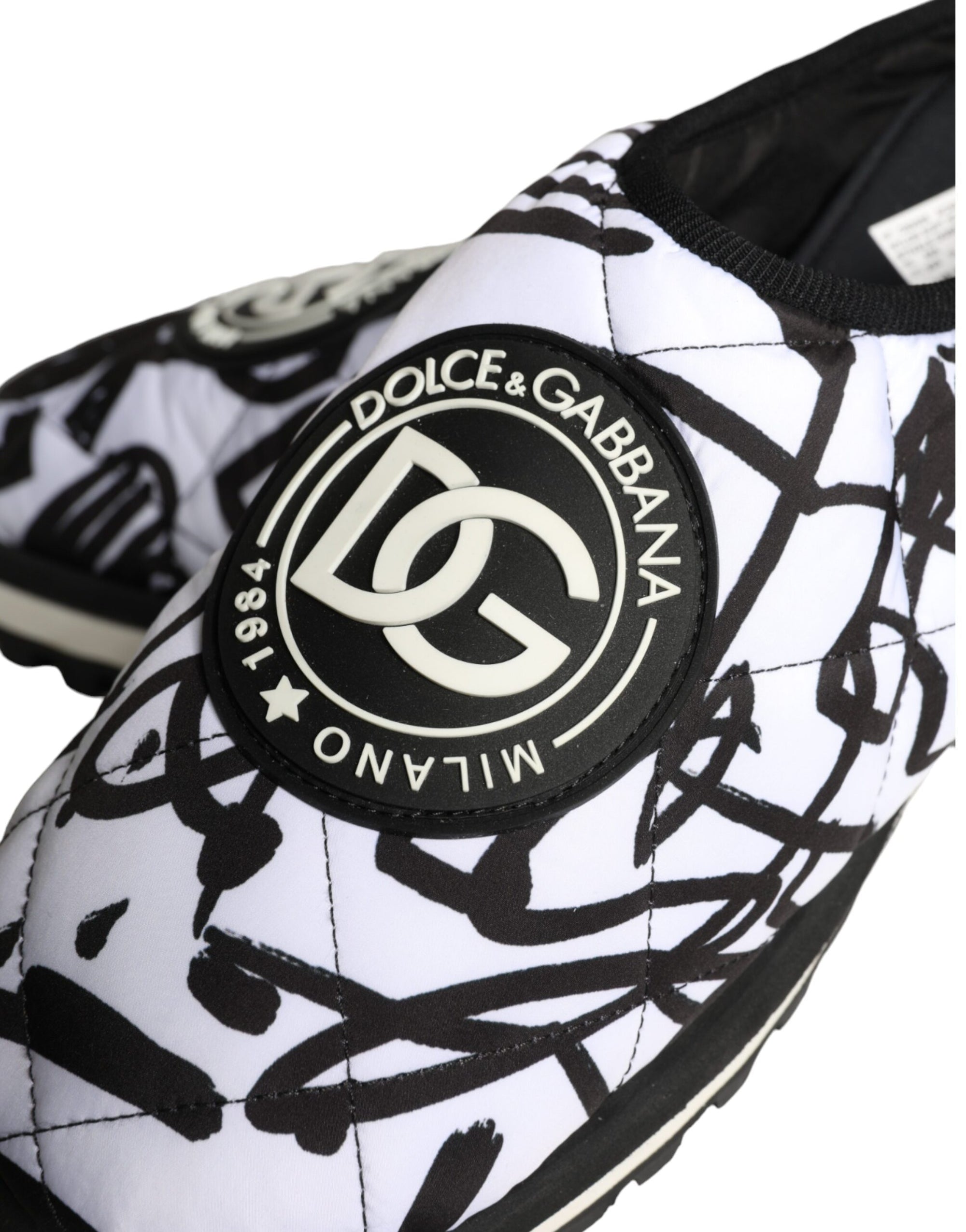 Sandales à logo matelassé noir et blanc Dolce &amp; Gabbana