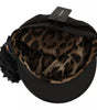 Dolce & Gabbana Black Leather Crystal Beads Gold Ribbon Fiddler Cap