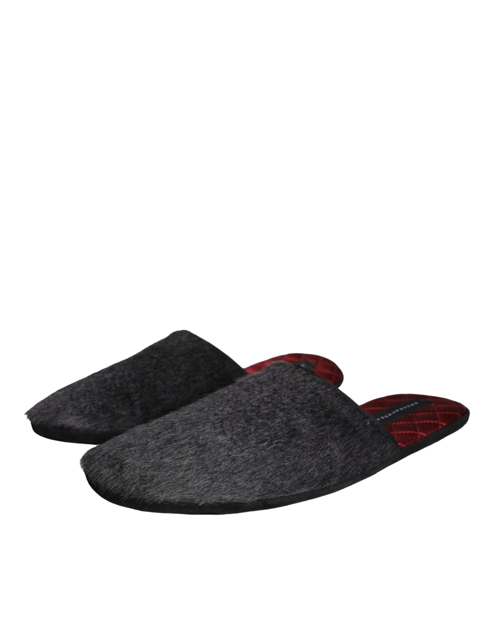 Dolce & Gabbana - Claquettes en fausse fourrure noire - Chaussures à enfiler