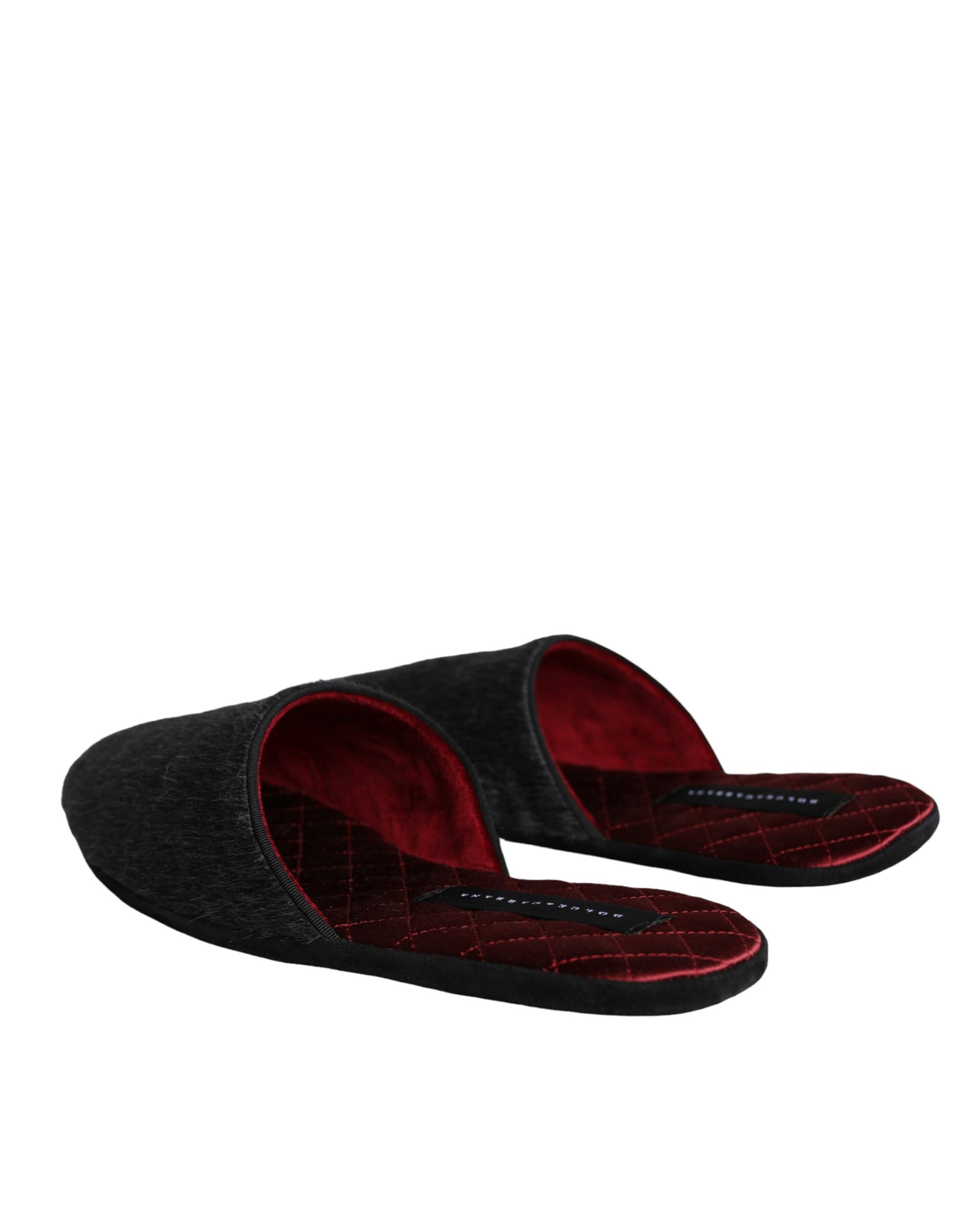 Dolce & Gabbana - Claquettes en fausse fourrure noire - Chaussures à enfiler