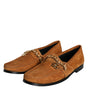 Dolce & Gabbana Brown Velvet Leather Logo Mocassin Slip On Shoes