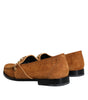 Dolce & Gabbana Brown Velvet Leather Logo Mocassin Slip On Shoes