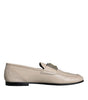 Dolce & Gabbana Beige Leather Logo Plaque Slip On Men Loafers Shoes