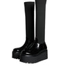 Dolce & Gabbana Black Leather Jersey Knee High Boots Shoes