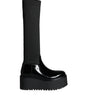 Dolce & Gabbana Black Leather Jersey Knee High Boots Shoes