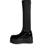 Dolce & Gabbana Black Leather Jersey Knee High Boots Shoes