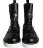 Dolce & Gabbana Black Leather Combat Mid Calf Boots Shoes