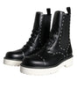 Dolce & Gabbana Black Leather Combat Mid Calf Boots Shoes