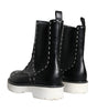 Dolce & Gabbana Black Leather Combat Mid Calf Boots Shoes