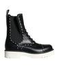 Dolce & Gabbana Black Leather Combat Mid Calf Boots Shoes
