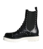 Dolce & Gabbana Black Leather Combat Mid Calf Boots Shoes
