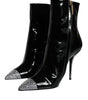 Dolce & Gabbana Black Patent Leather Crystal Heel Boots Shoes