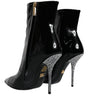 Dolce & Gabbana Black Patent Leather Crystal Heel Boots Shoes