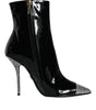 Dolce & Gabbana Black Patent Leather Crystal Heel Boots Shoes