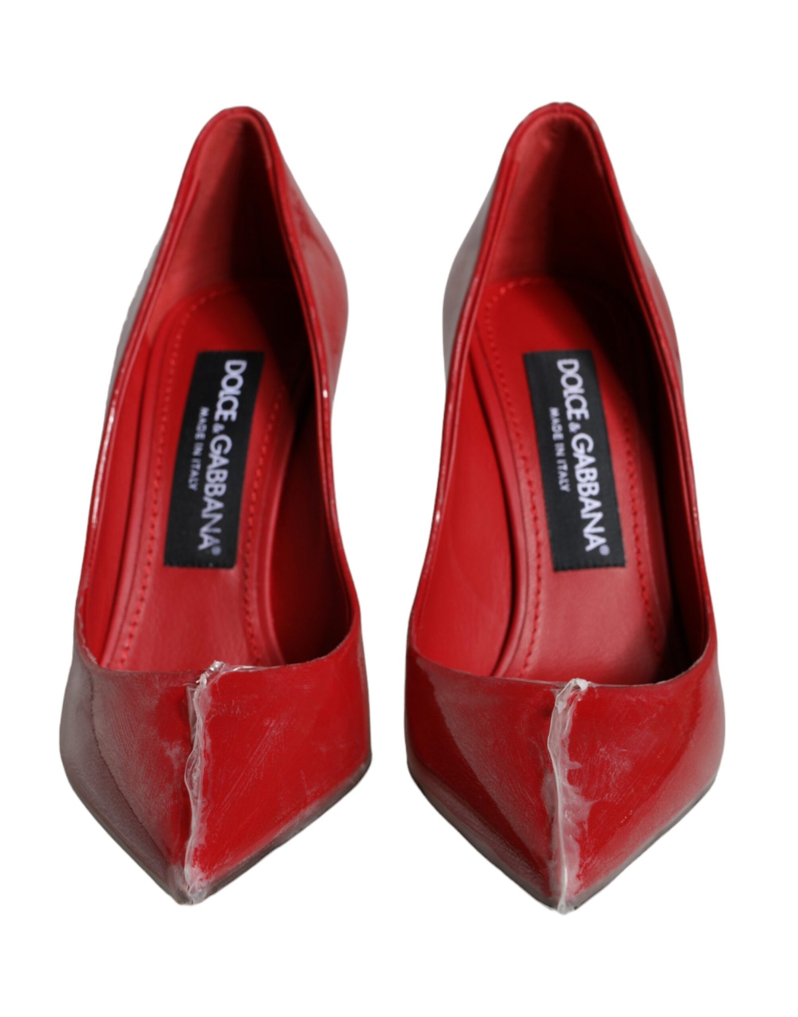 Escarpins à talons en cuir verni rouge et perles synthétiques Dolce &amp; Gabbana