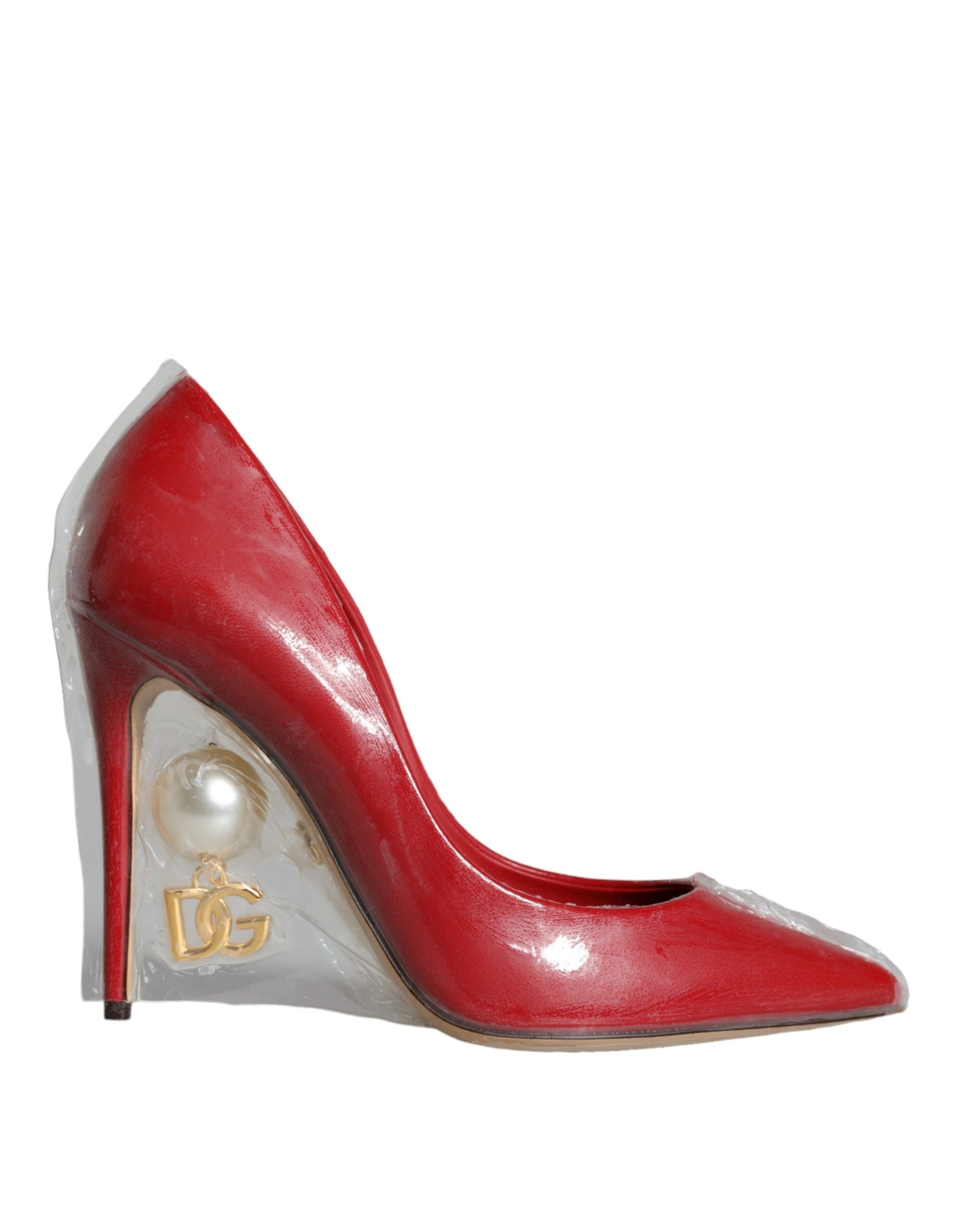 Escarpins à talons en cuir verni rouge et perles synthétiques Dolce &amp; Gabbana