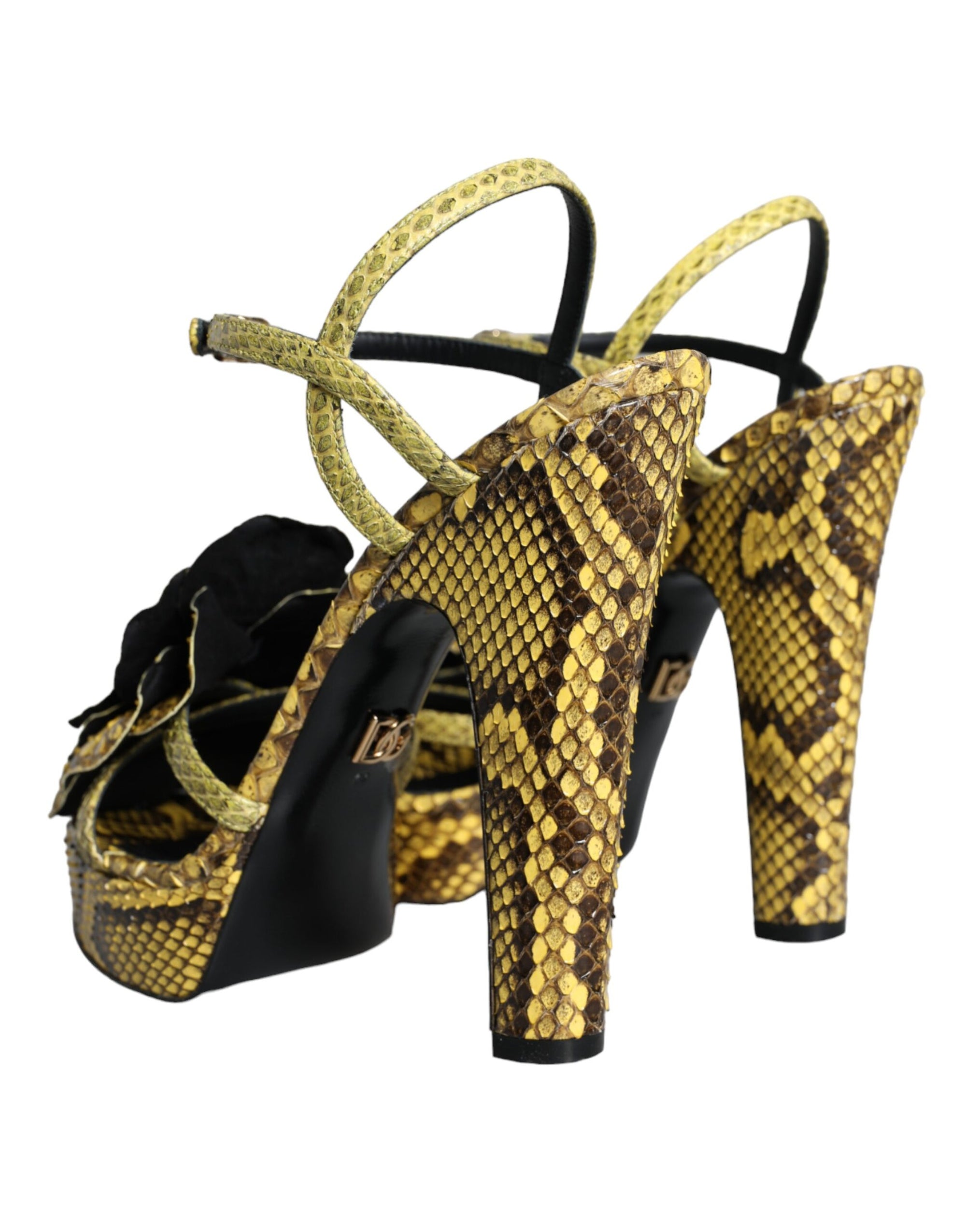 Sandales à talons et bride cheville en cuir exotique jaune Dolce &amp; Gabbana
