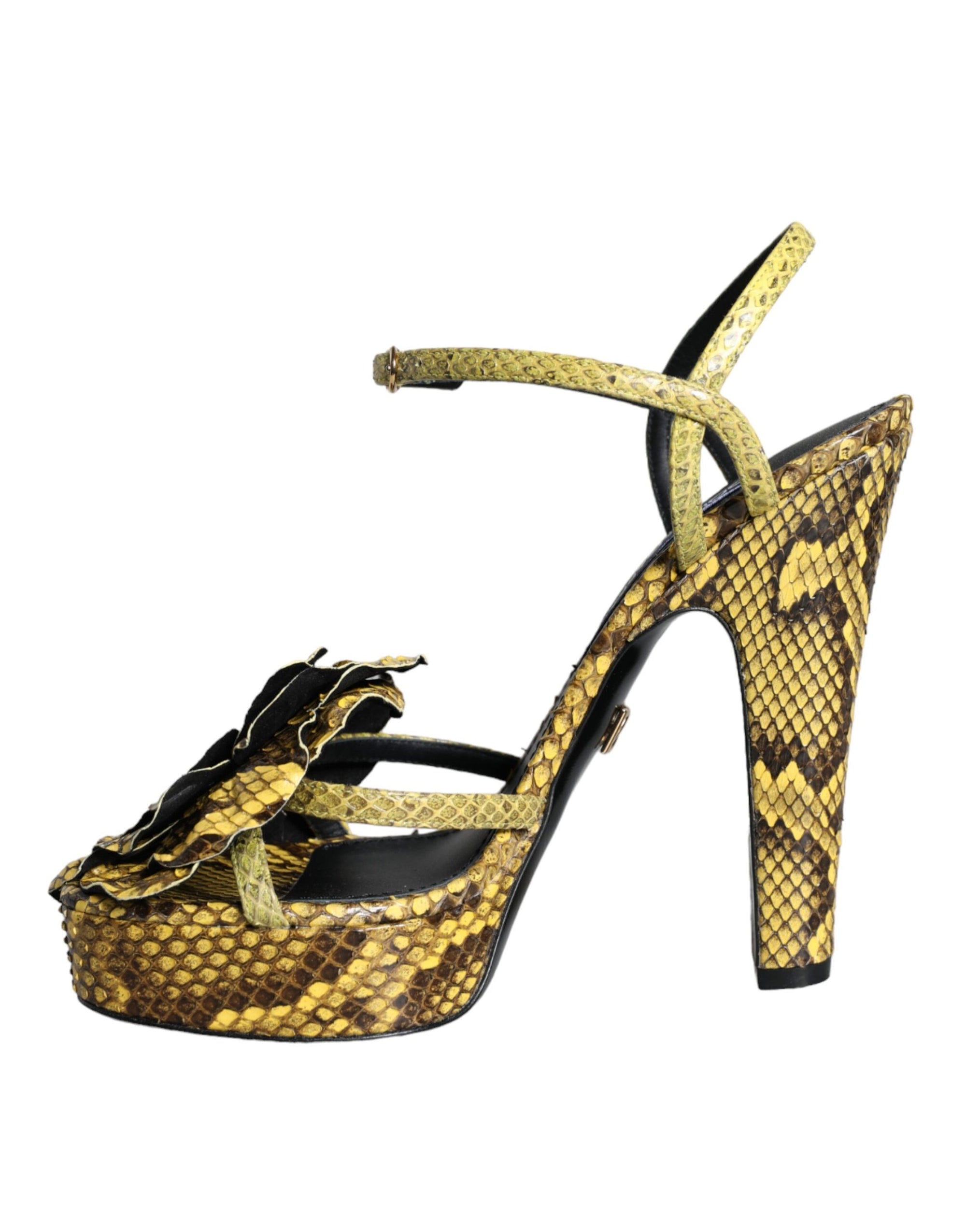 Sandales à talons et bride cheville en cuir exotique jaune Dolce &amp; Gabbana