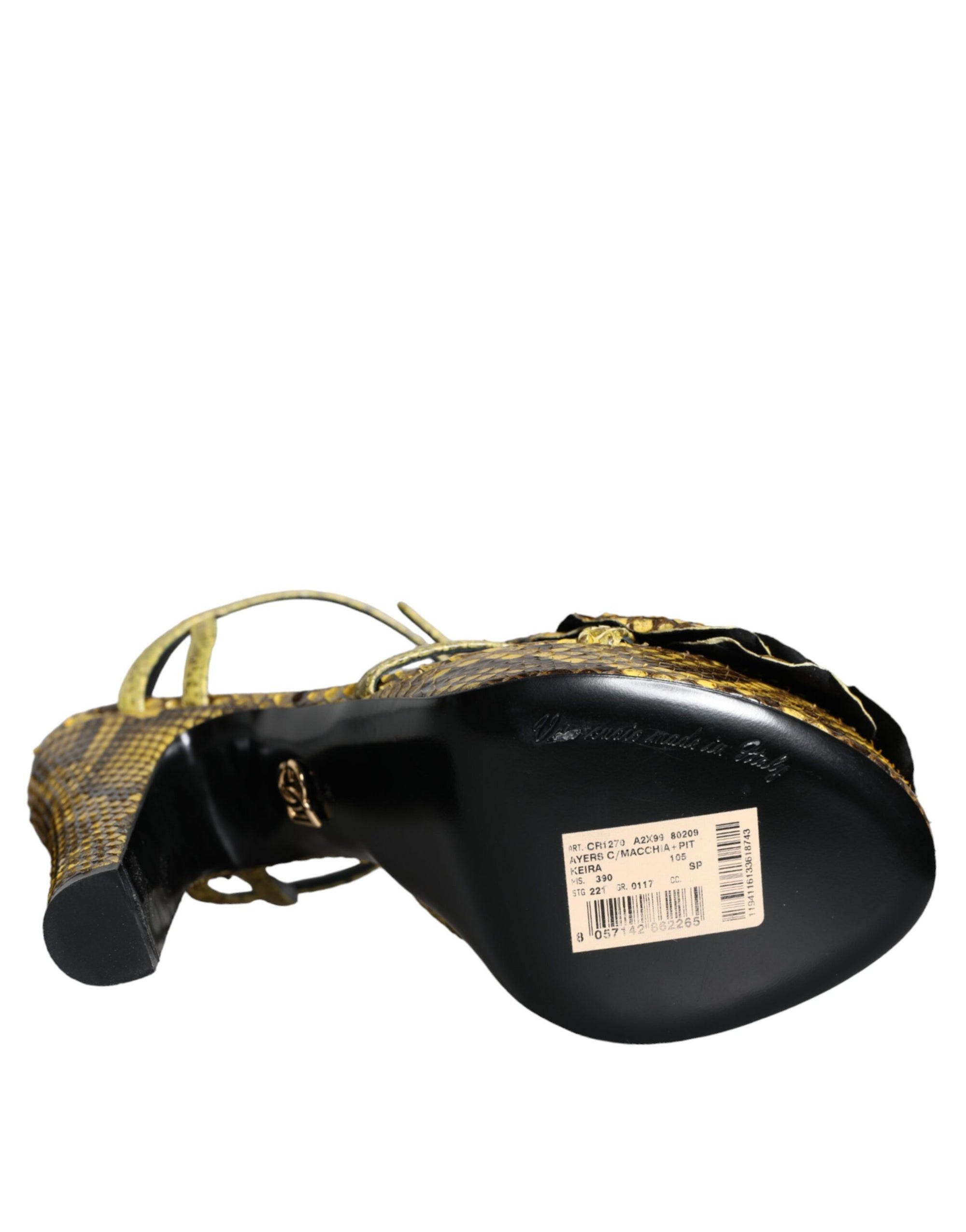 Sandales à talons et bride cheville en cuir exotique jaune Dolce &amp; Gabbana