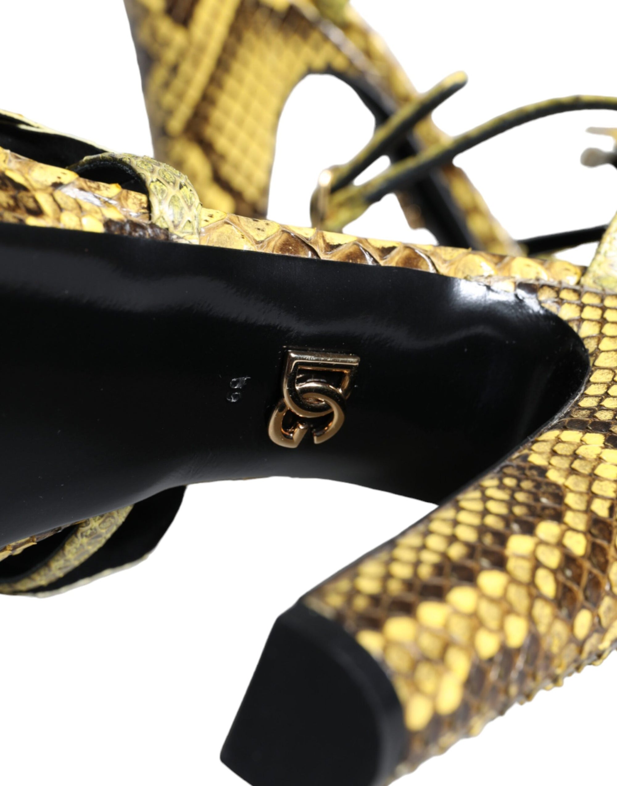 Sandales à talons et bride cheville en cuir exotique jaune Dolce &amp; Gabbana