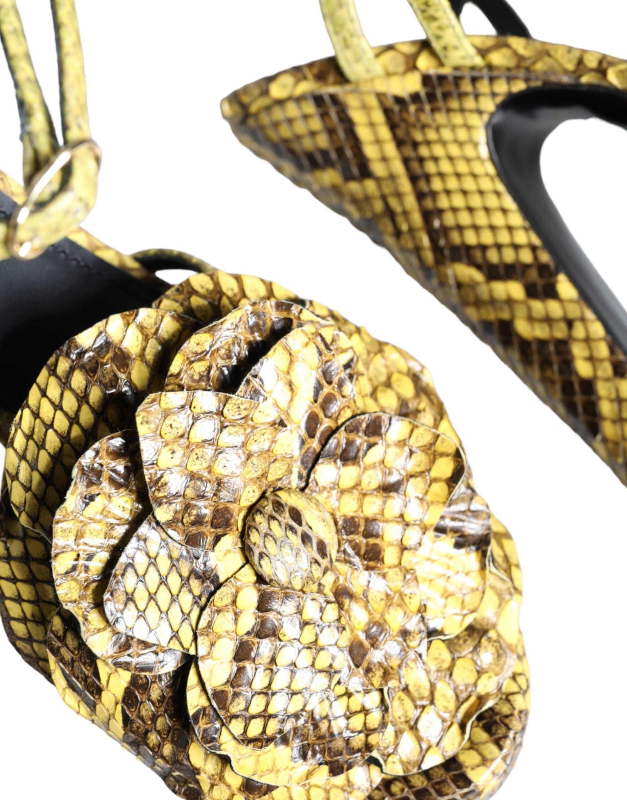 Sandales à talons et bride cheville en cuir exotique jaune Dolce &amp; Gabbana